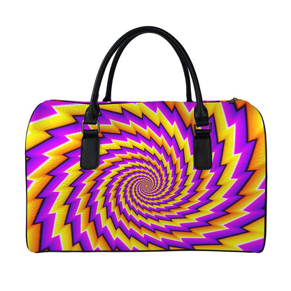 Yellow Twisted Moving Optical Illusion Leather Duffle Bag