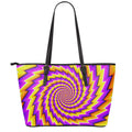 Yellow Twisted Moving Optical Illusion Leather Tote Bag With Zipper