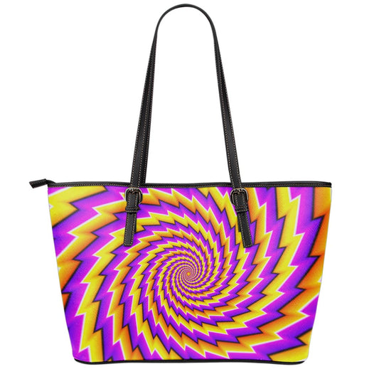 Yellow Twisted Moving Optical Illusion Leather Tote Bag