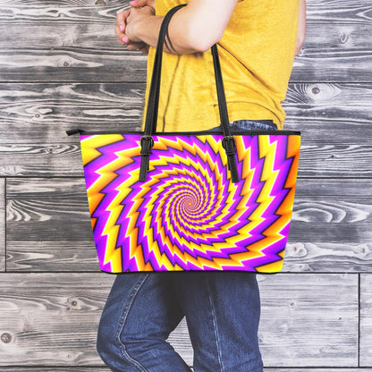 Yellow Twisted Moving Optical Illusion Leather Tote Bag