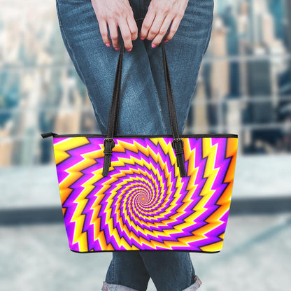 Yellow Twisted Moving Optical Illusion Leather Tote Bag