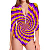 Yellow Twisted Moving Optical Illusion Long Sleeve Swimsuit
