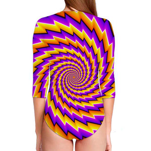 Yellow Twisted Moving Optical Illusion Long Sleeve Swimsuit