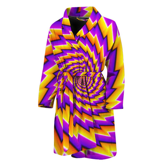 Yellow Twisted Moving Optical Illusion Men's Bathrobe