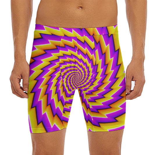 Yellow Twisted Moving Optical Illusion Men's Long Boxer Briefs