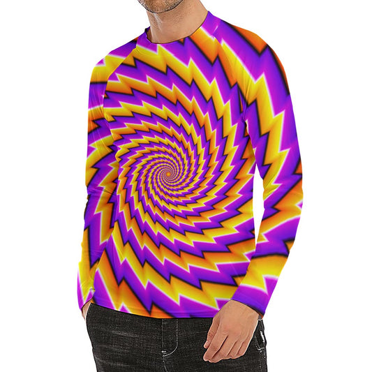 Yellow Twisted Moving Optical Illusion Men's Long Sleeve Rash Guard