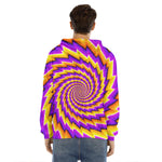Yellow Twisted Moving Optical Illusion Men's Velvet Pullover Hoodie
