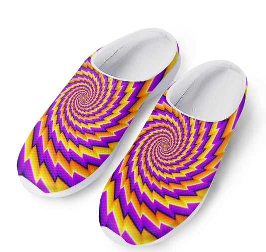 Yellow Twisted Moving Optical Illusion Mesh Casual Shoes
