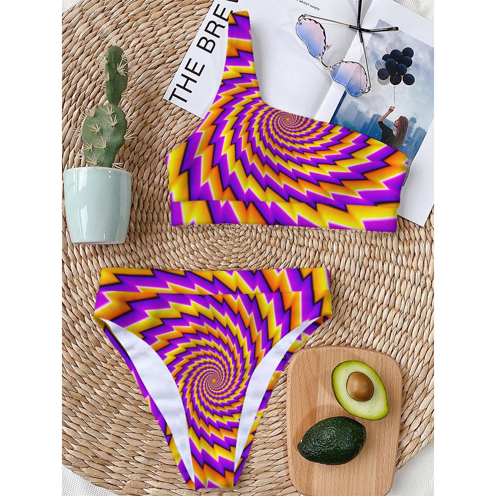 Yellow Twisted Moving Optical Illusion One Shoulder Bikini Top