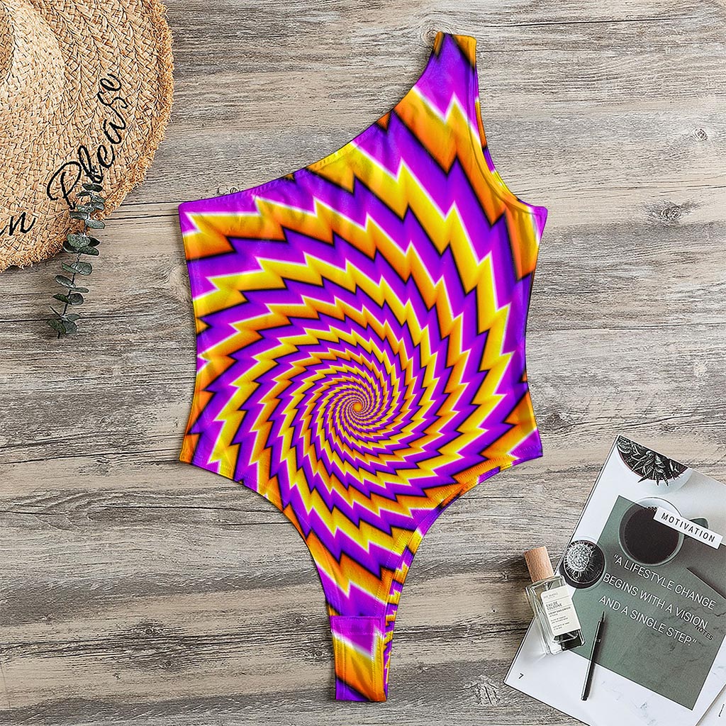 Yellow Twisted Moving Optical Illusion One Shoulder Bodysuit