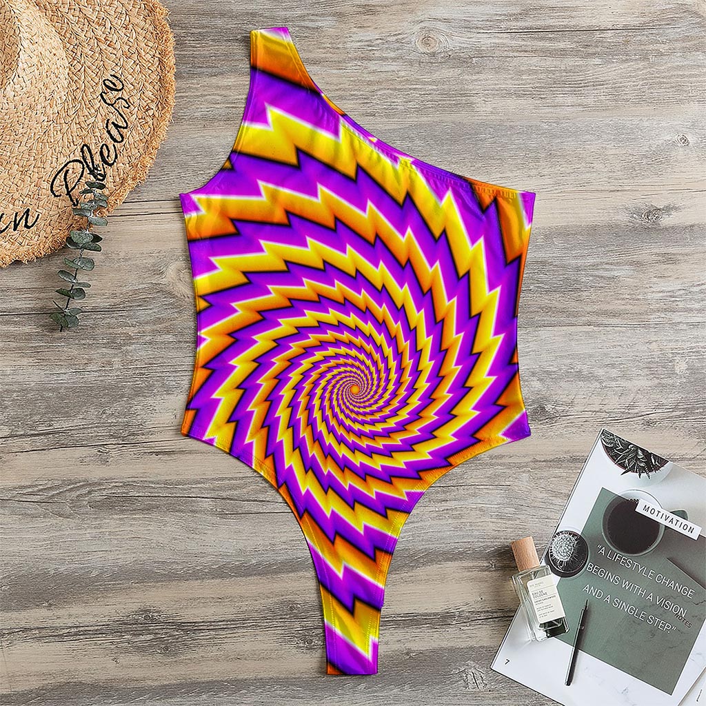 Yellow Twisted Moving Optical Illusion One Shoulder Bodysuit