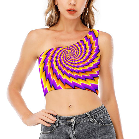 Yellow Twisted Moving Optical Illusion One Shoulder Crop Top