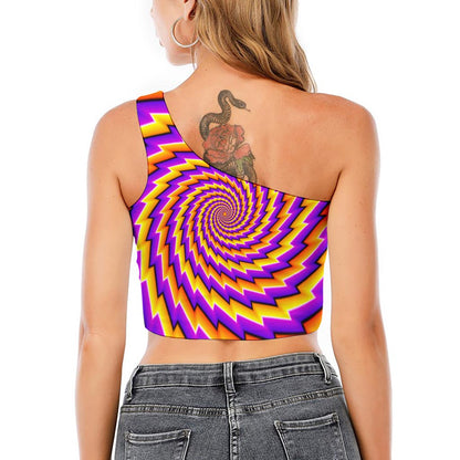 Yellow Twisted Moving Optical Illusion One Shoulder Crop Top