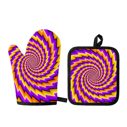 Yellow Twisted Moving Optical Illusion Oven Mitt And Pot Holder Set