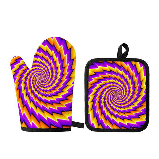 Yellow Twisted Moving Optical Illusion Oven Mitt And Pot Holder Set
