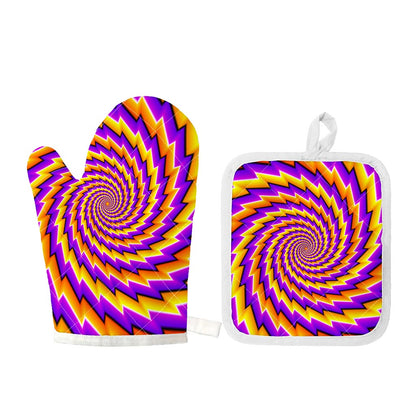 Yellow Twisted Moving Optical Illusion Oven Mitt And Pot Holder Set