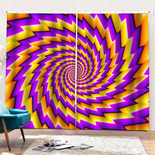 Yellow Twisted Moving Optical Illusion Pencil Pleat Curtains