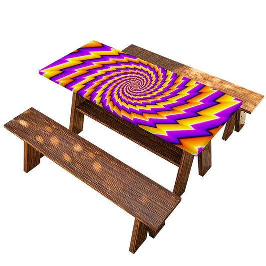 Yellow Twisted Moving Optical Illusion Picnic Table Cover