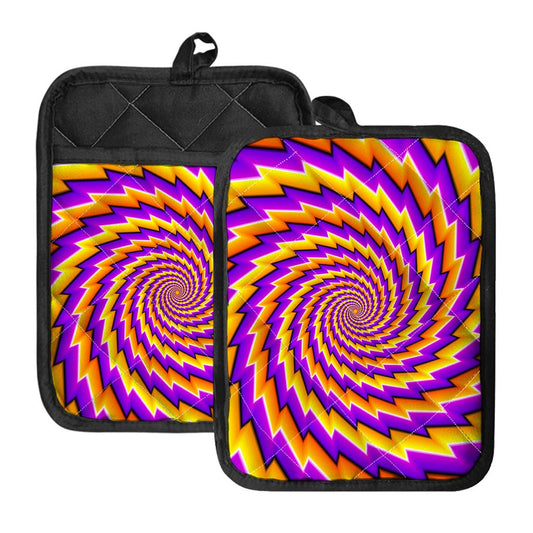 Yellow Twisted Moving Optical Illusion Pot Holders With Pocket