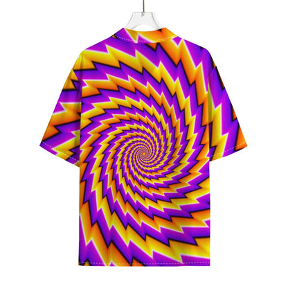 Yellow Twisted Moving Optical Illusion Rayon Hawaiian Shirt