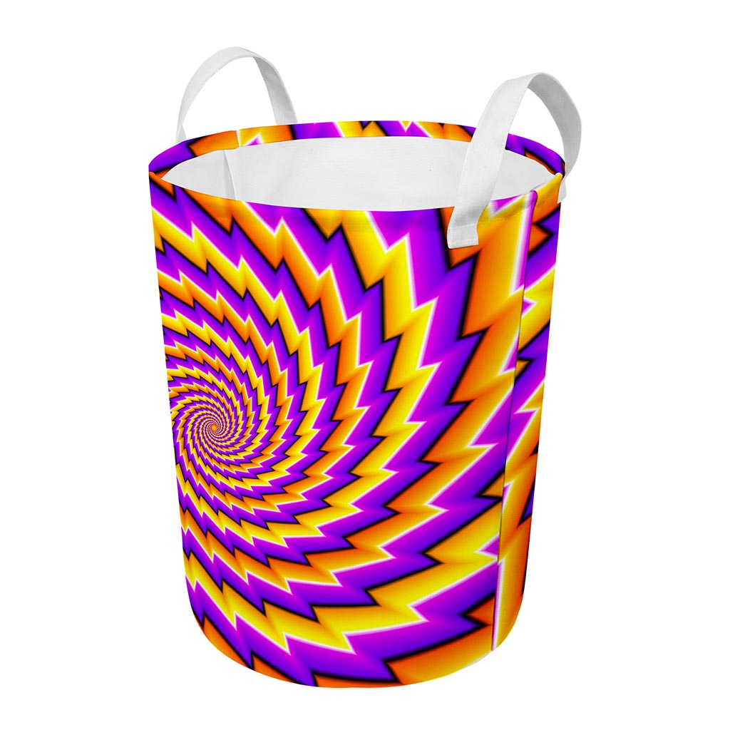 Yellow Twisted Moving Optical Illusion Round Laundry Basket
