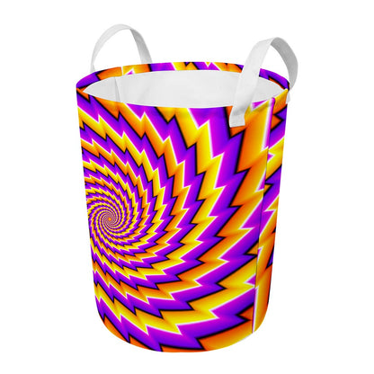 Yellow Twisted Moving Optical Illusion Round Laundry Basket