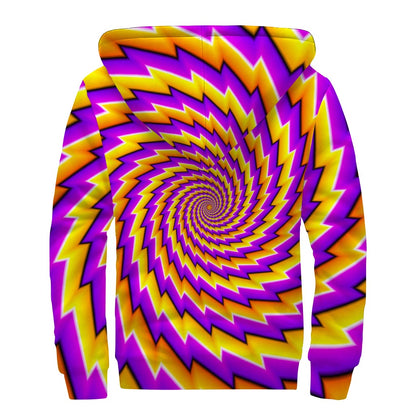 Yellow Twisted Moving Optical Illusion Sherpa Lined Zip Up Hoodie