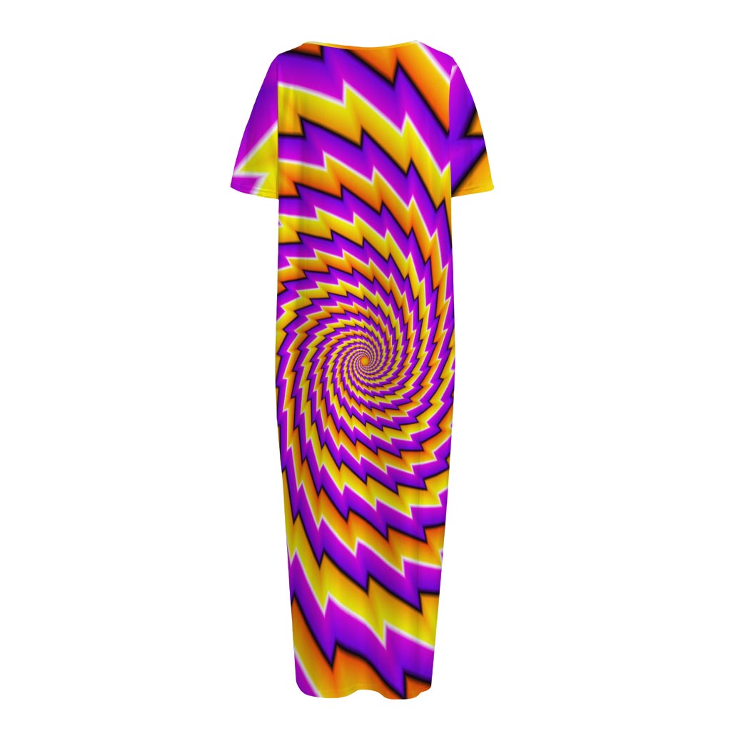 Yellow Twisted Moving Optical Illusion Short Sleeve Long Nightdress