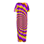 Yellow Twisted Moving Optical Illusion Short Sleeve Long Nightdress