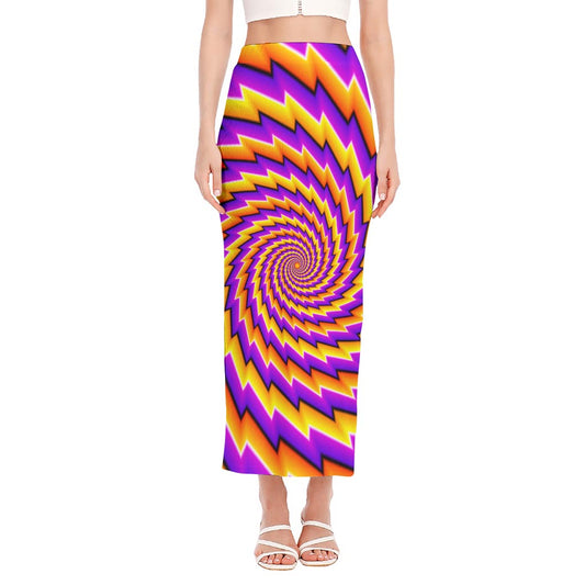 Yellow Twisted Moving Optical Illusion Side Slit Maxi Skirt
