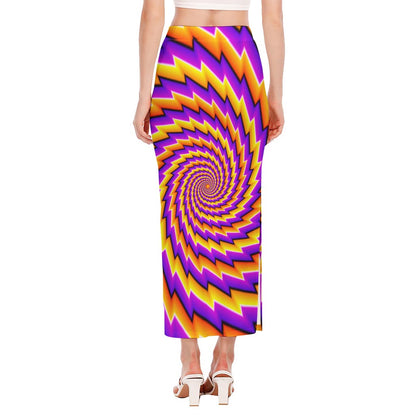 Yellow Twisted Moving Optical Illusion Side Slit Maxi Skirt