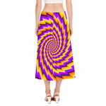 Yellow Twisted Moving Optical Illusion Side Slit Midi Skirt