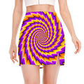 Yellow Twisted Moving Optical Illusion Side Slit Mini Skirt