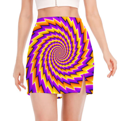 Yellow Twisted Moving Optical Illusion Side Slit Mini Skirt