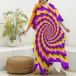 Yellow Twisted Moving Optical Illusion Silk V-Neck Kaftan Dress