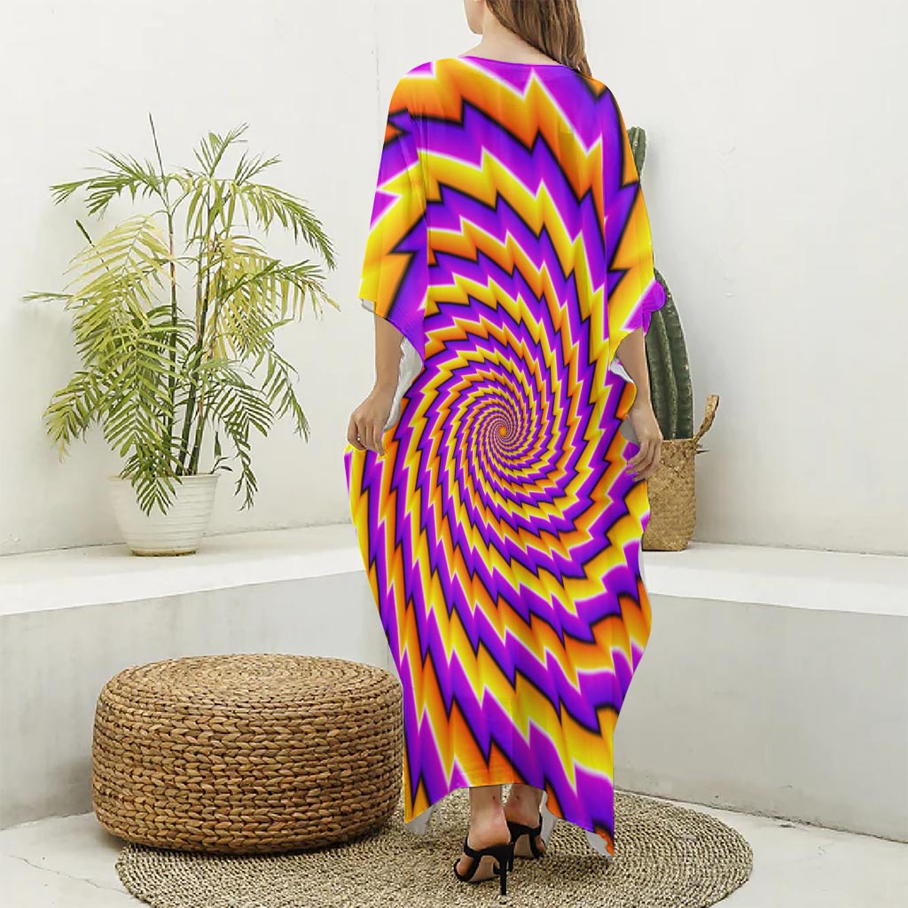 Yellow Twisted Moving Optical Illusion Silk V-Neck Kaftan Dress