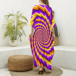 Yellow Twisted Moving Optical Illusion Silk V-Neck Kaftan Dress
