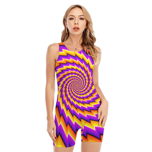 Yellow Twisted Moving Optical Illusion Sleeveless One Piece Swimsuit