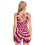 Yellow Twisted Moving Optical Illusion Sleeveless One Piece Swimsuit