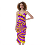 Yellow Twisted Moving Optical Illusion Slim Fit Midi Cami Dress