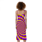 Yellow Twisted Moving Optical Illusion Slim Fit Midi Cami Dress