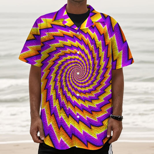 Yellow Twisted Moving Optical Illusion Textured Short Sleeve Shirt