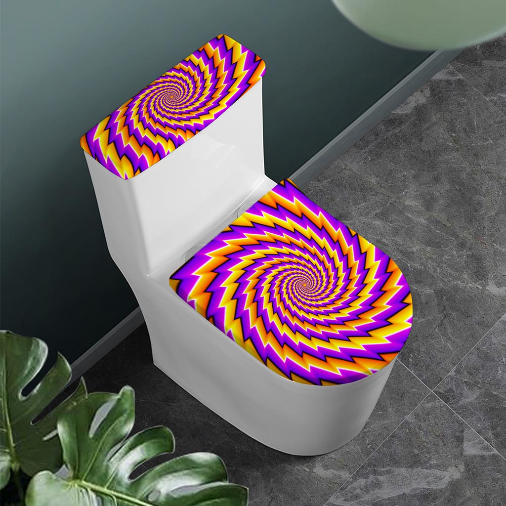 Yellow Twisted Moving Optical Illusion Toilet Lid And Tank Cover Set