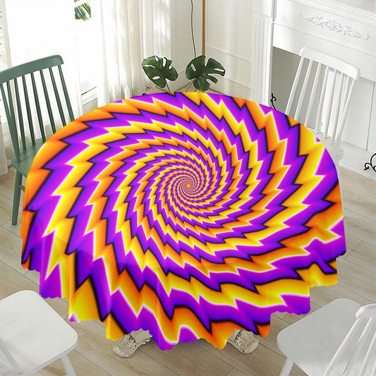Yellow Twisted Moving Optical Illusion Waterproof Round Tablecloth
