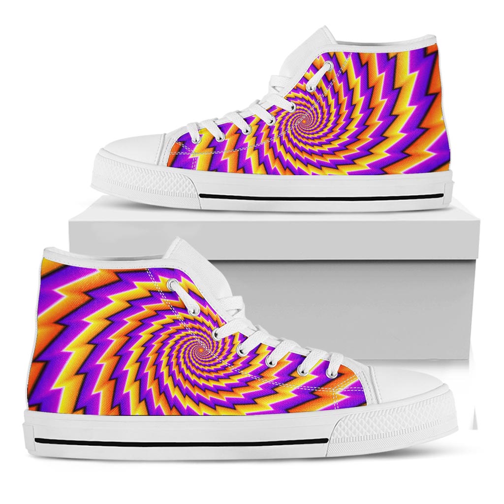 Yellow Twisted Moving Optical Illusion White High Top Sneakers