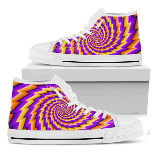 Yellow Twisted Moving Optical Illusion White High Top Sneakers