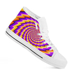 Yellow Twisted Moving Optical Illusion White High Top Sneakers