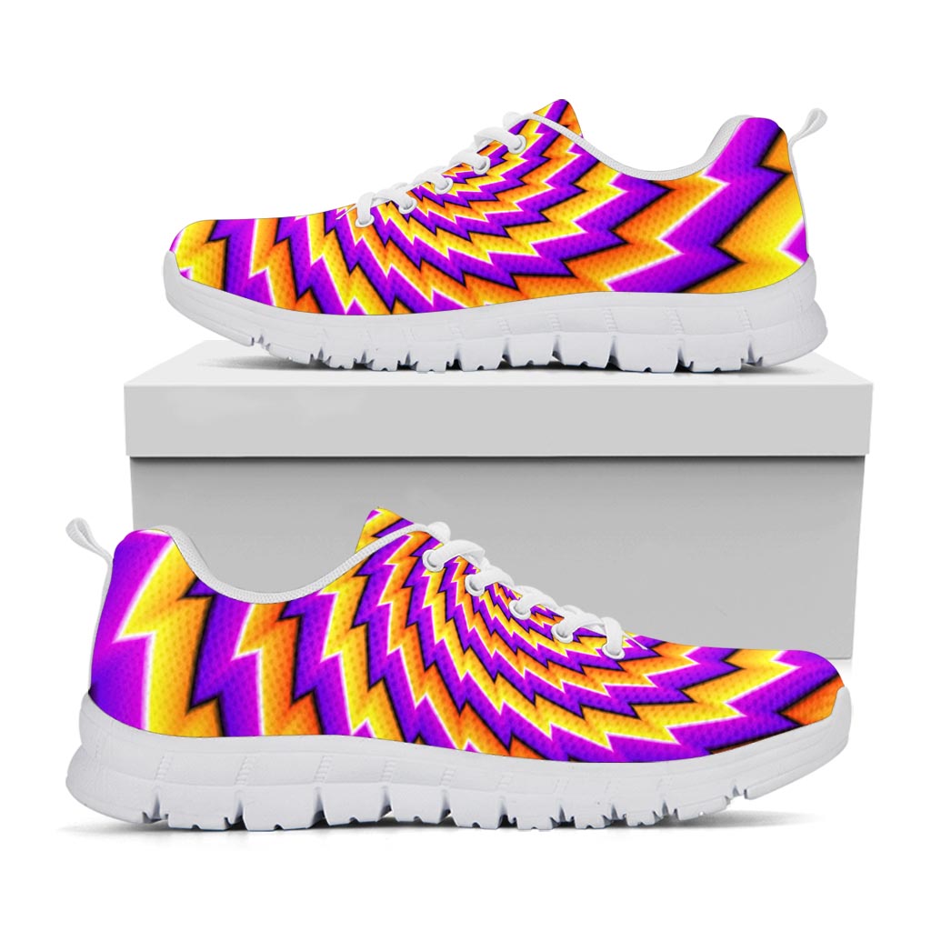 Yellow Twisted Moving Optical Illusion White Running Shoes