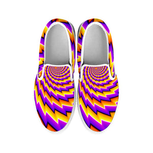 Yellow Twisted Moving Optical Illusion White Slip On Sneakers