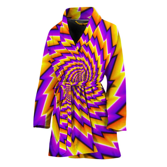 Yellow Twisted Moving Optical Illusion Women's Bathrobe